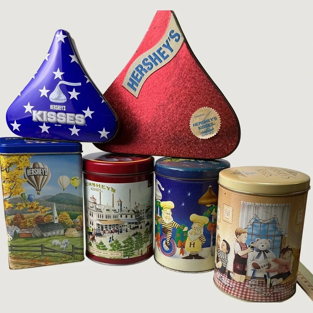 Vintage Hershey's Kisses Tin Canister Lot of 6‎ Holiday Collector Storage Tins